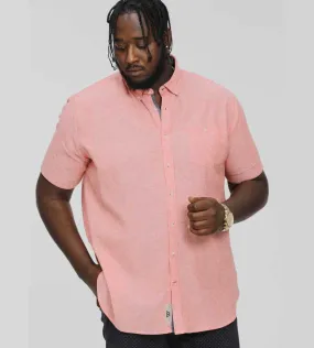 D555 Big Mens Salmon Cotton Linen Shirt With Short Sleeves (HAZELWOOD 2)